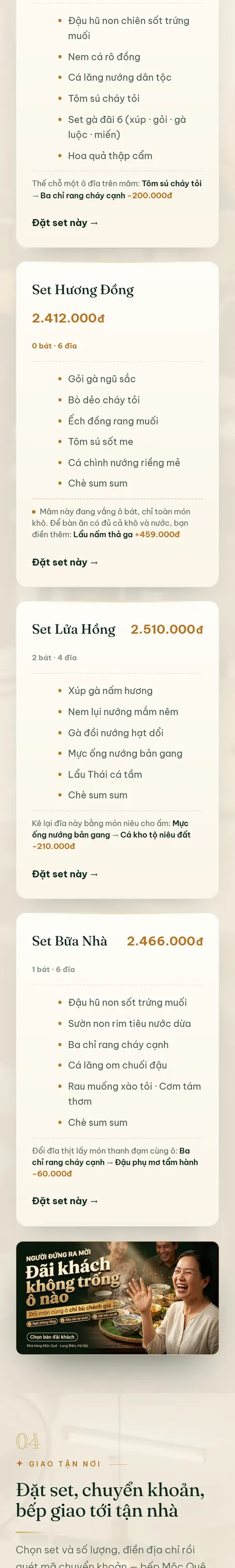 Website demo Mộc Quê trên điện thoại — phần 5/8