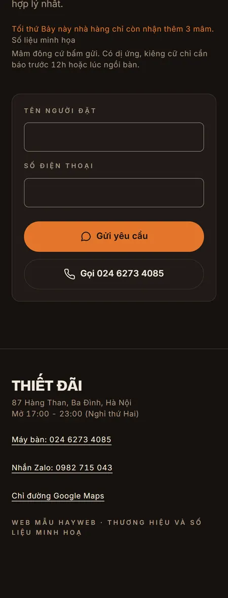 Website demo Thiết Đãi trên điện thoại — phần 7/7