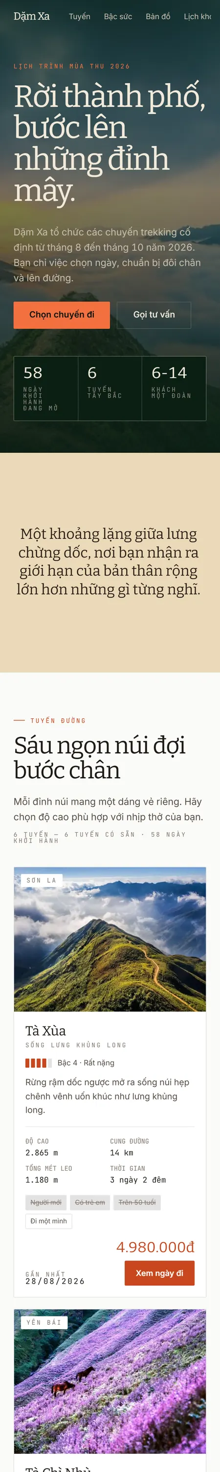 Website demo Dặm Xa trên điện thoại — phần 1/9