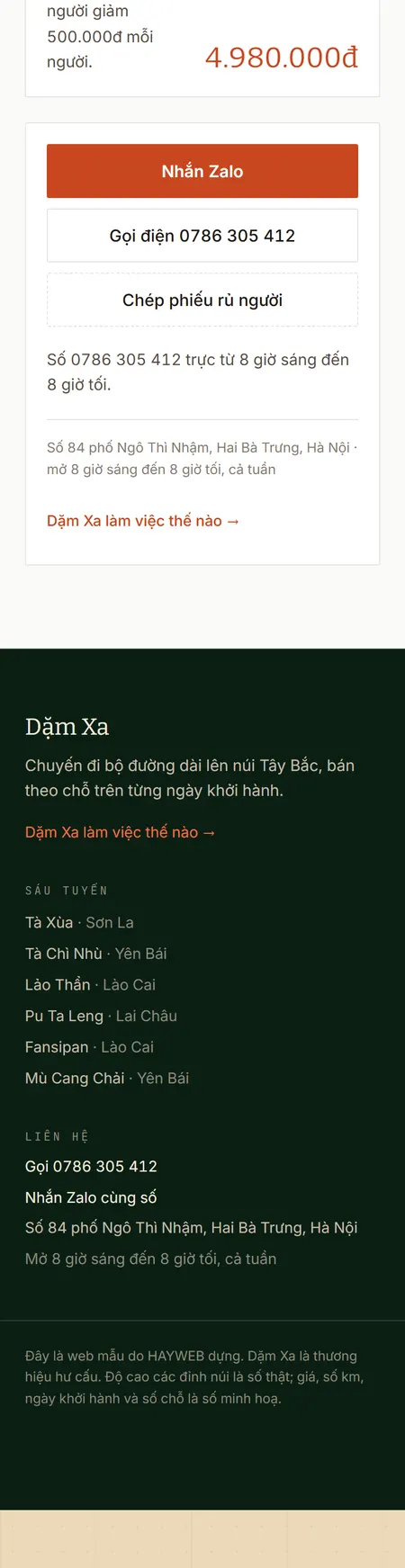 Website demo Dặm Xa trên điện thoại — phần 9/9