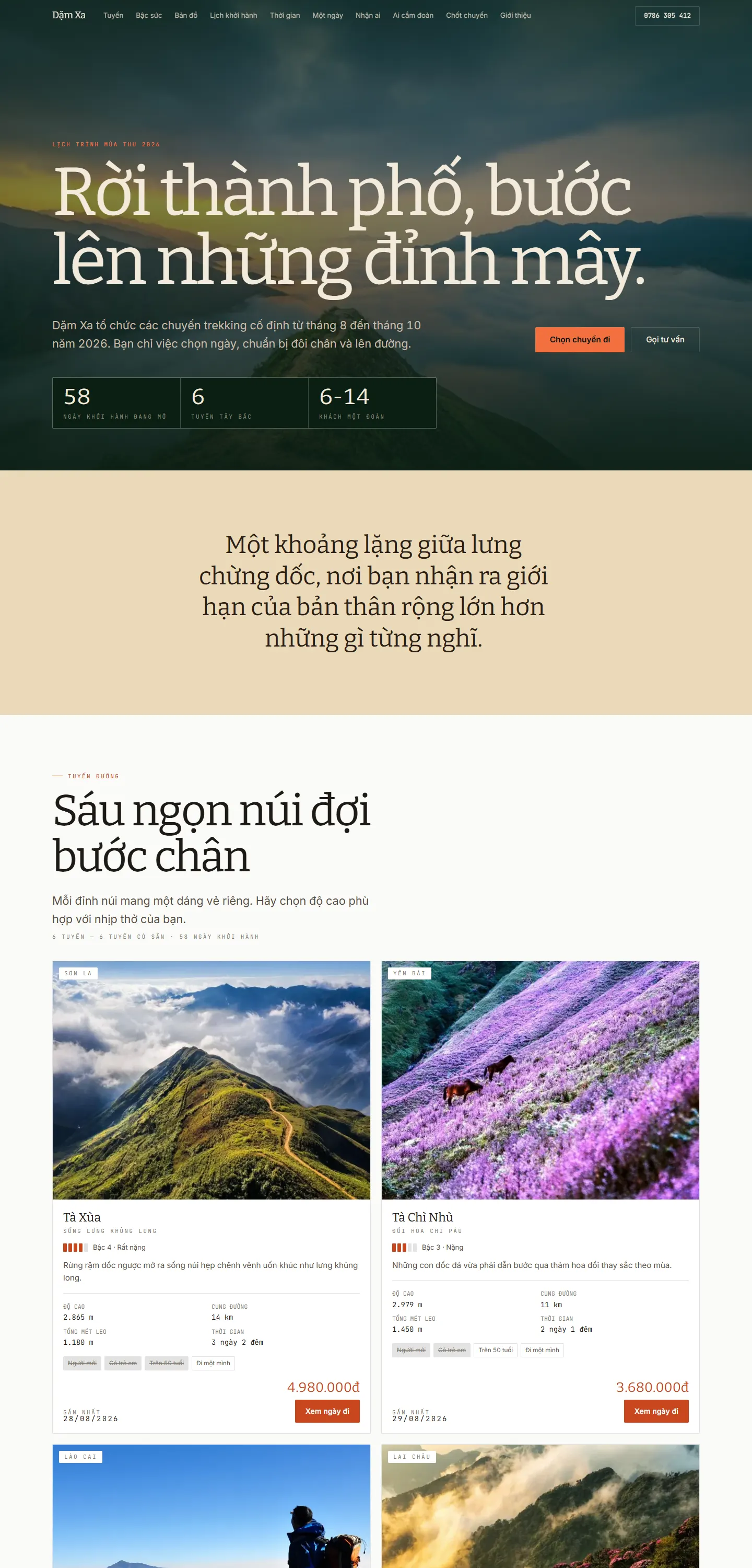 Website demo Dặm Xa trên máy tính — phần 1/6