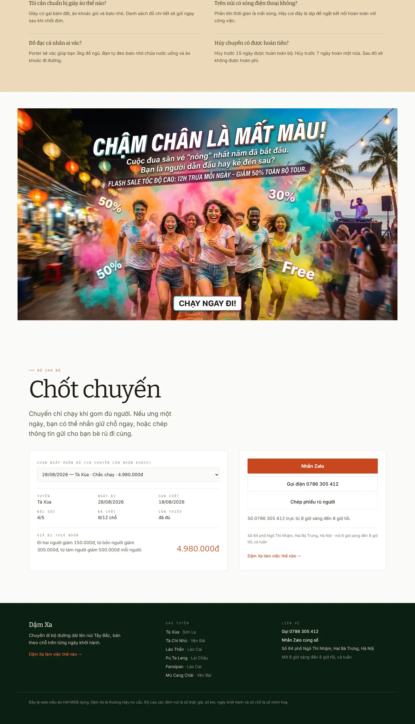 Website demo Dặm Xa trên máy tính — phần 6/6