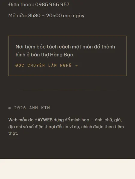 Website demo Ánh Kim trên điện thoại — phần 9/9