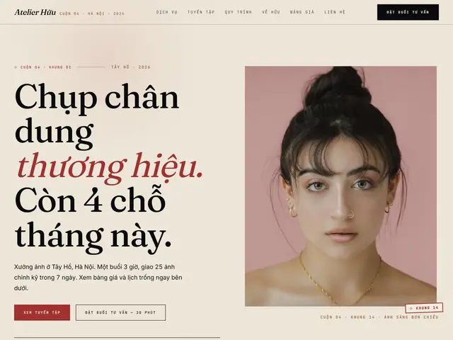 Đầu trang website demo Atelier Hữu