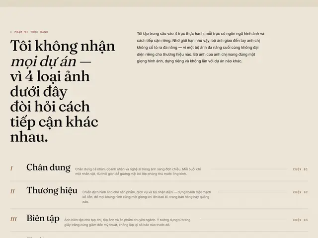 Giữa trang website demo Atelier Hữu