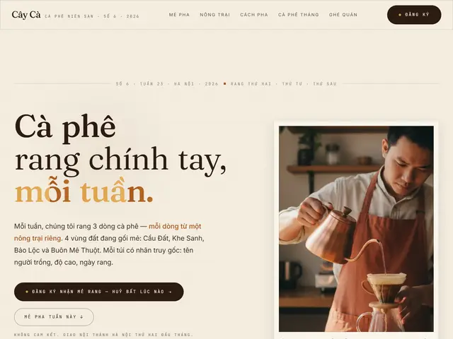 Đầu trang website demo Cây Cà