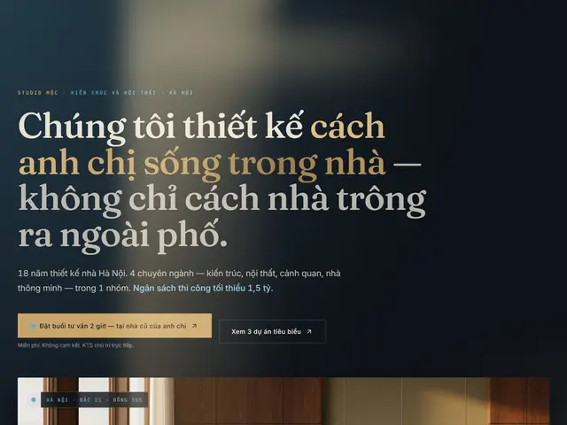 Đầu trang website demo Studio Mộc